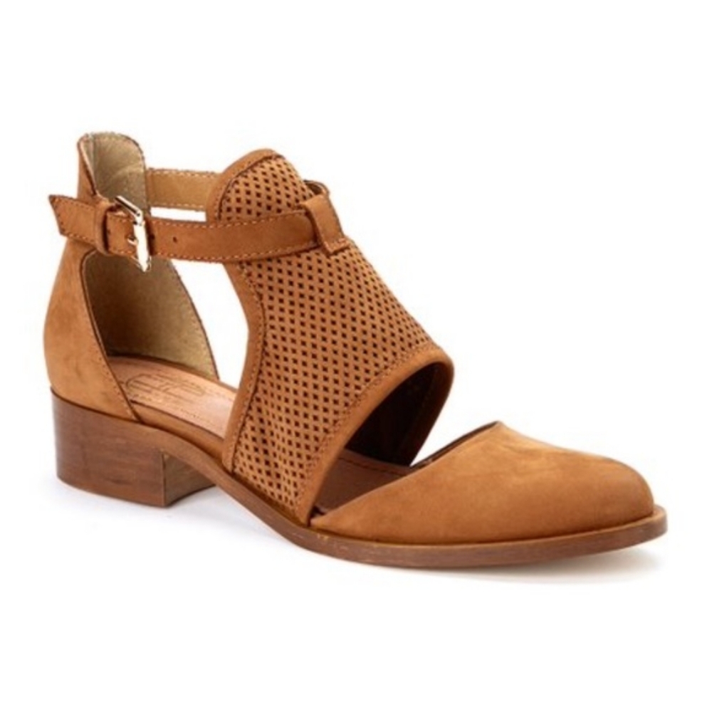 House of Harlow Esperanza Tan / Brown Leather Closed-Toe Heeled Sandal 38/7.5 -8
